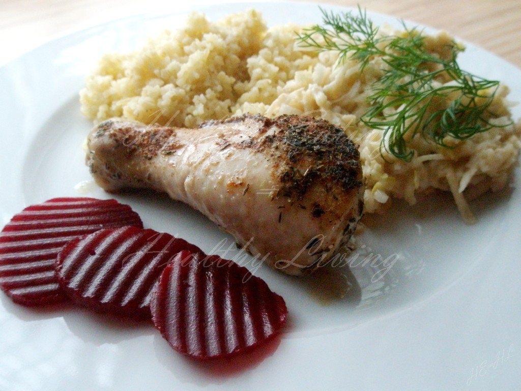 Chicken in maple syrup with chicory salad