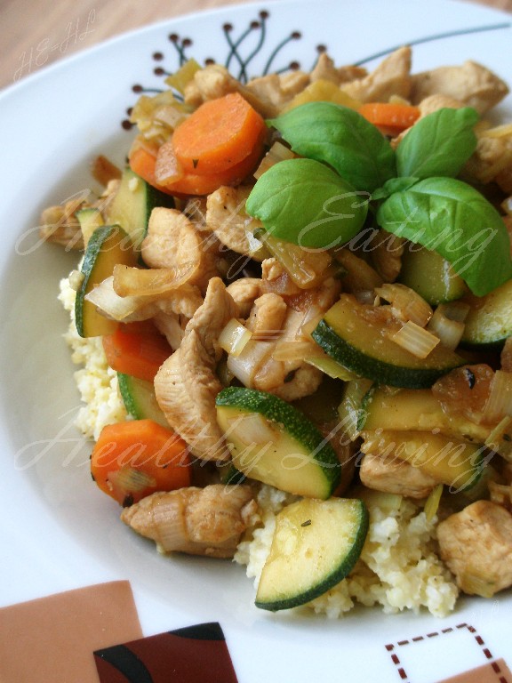 Millet with chicken and stewed vegetables