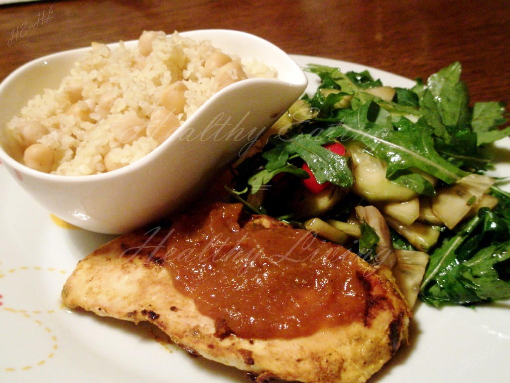 Rowan chicken with arugula salad