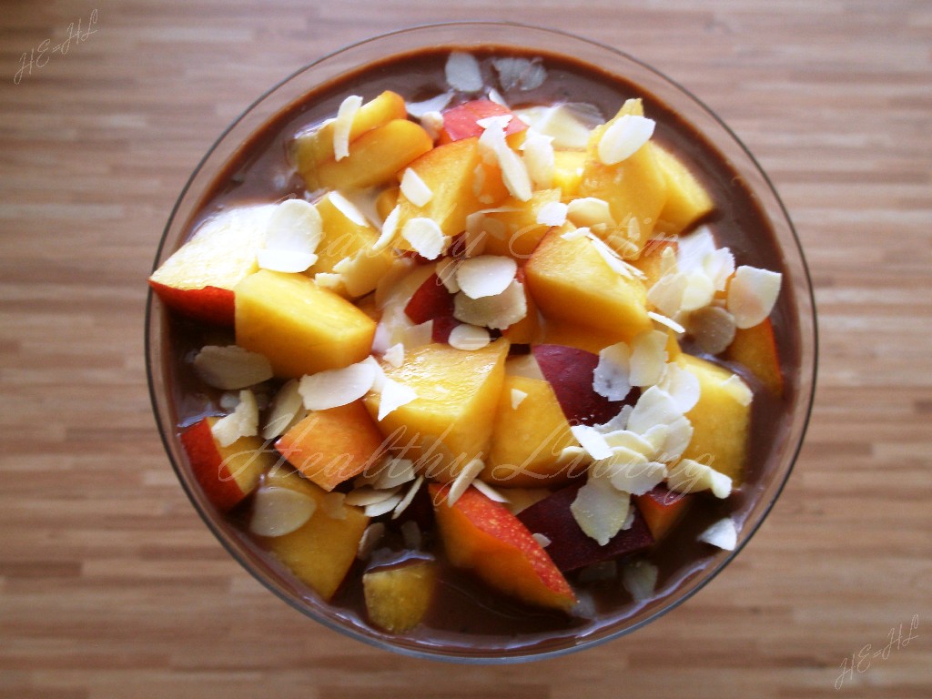 Cocoa dessert with nectarine