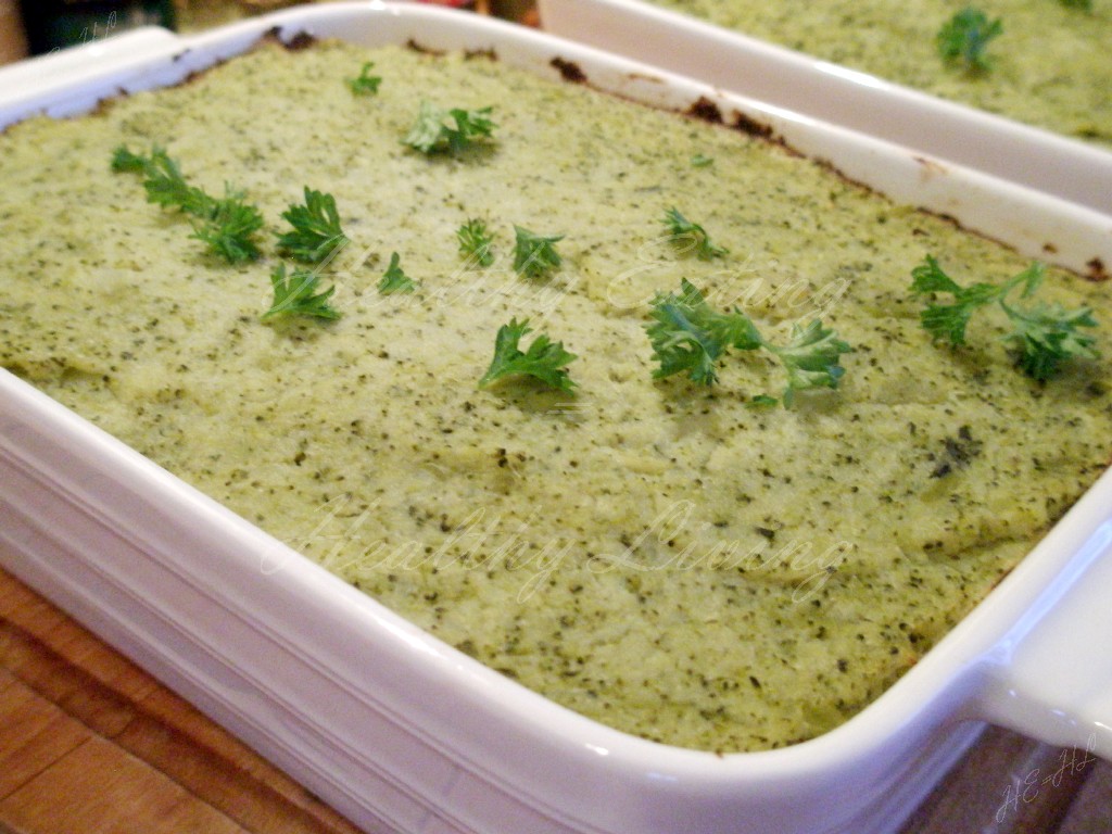 Pasta casserole with broccoli-potato puree