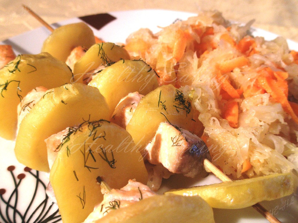 Salmon-potato skewers