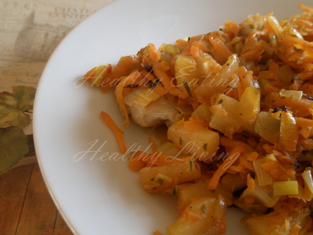 Leek and carrot fish-fillet