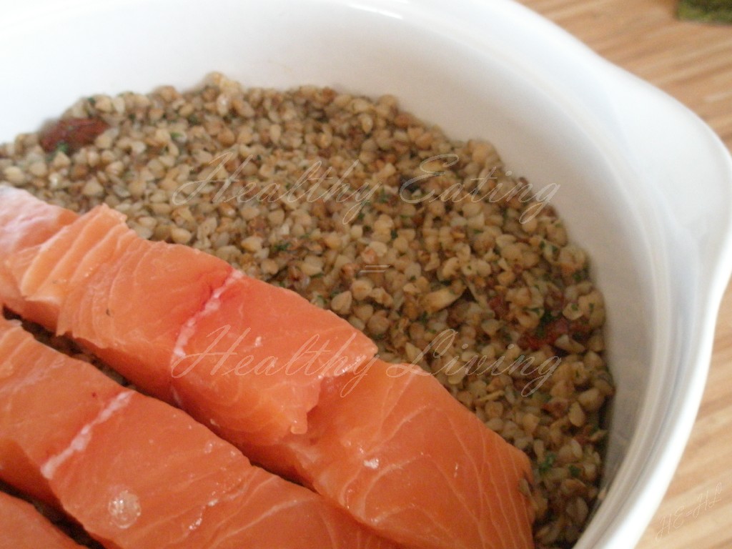 Baked salmon with baked buckwheat