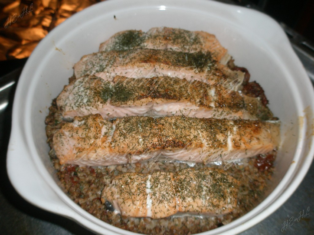 Baked salmon with baked buckwheat