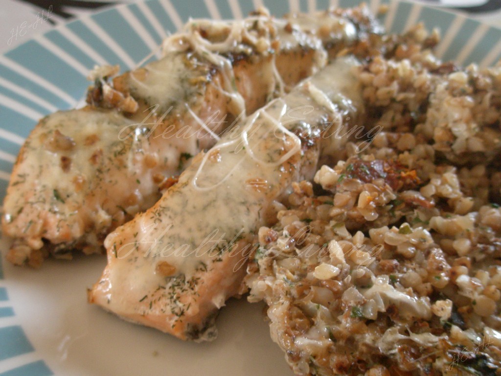 Baked salmon with baked buckwheat