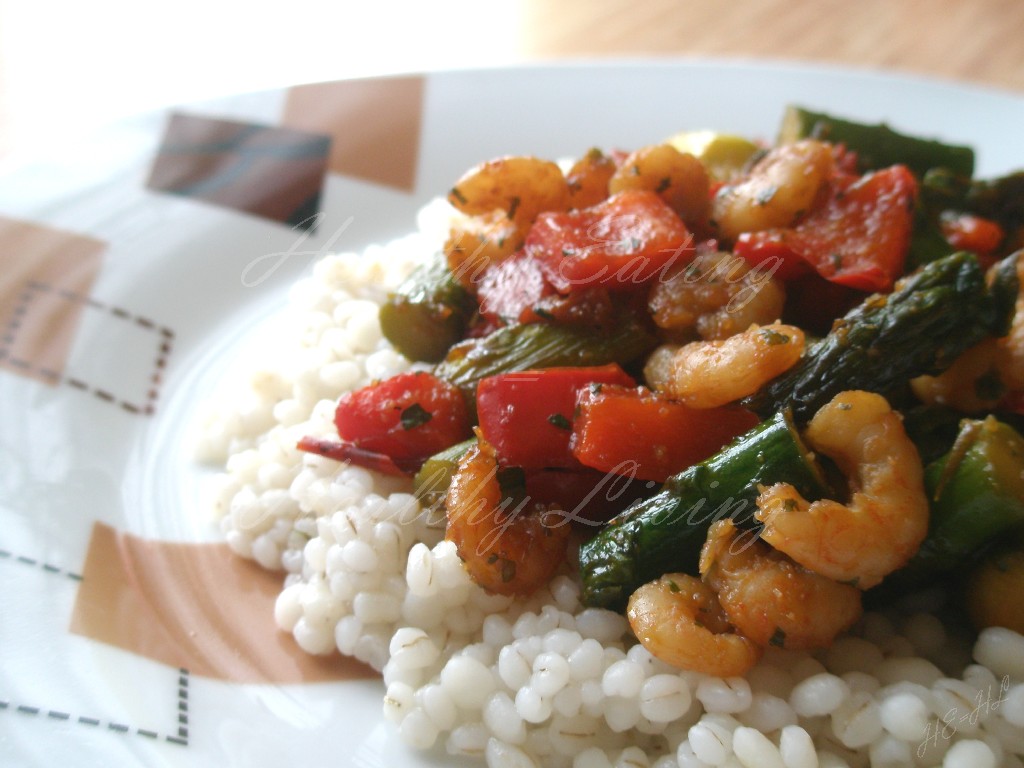 Shrimps and pearl barley