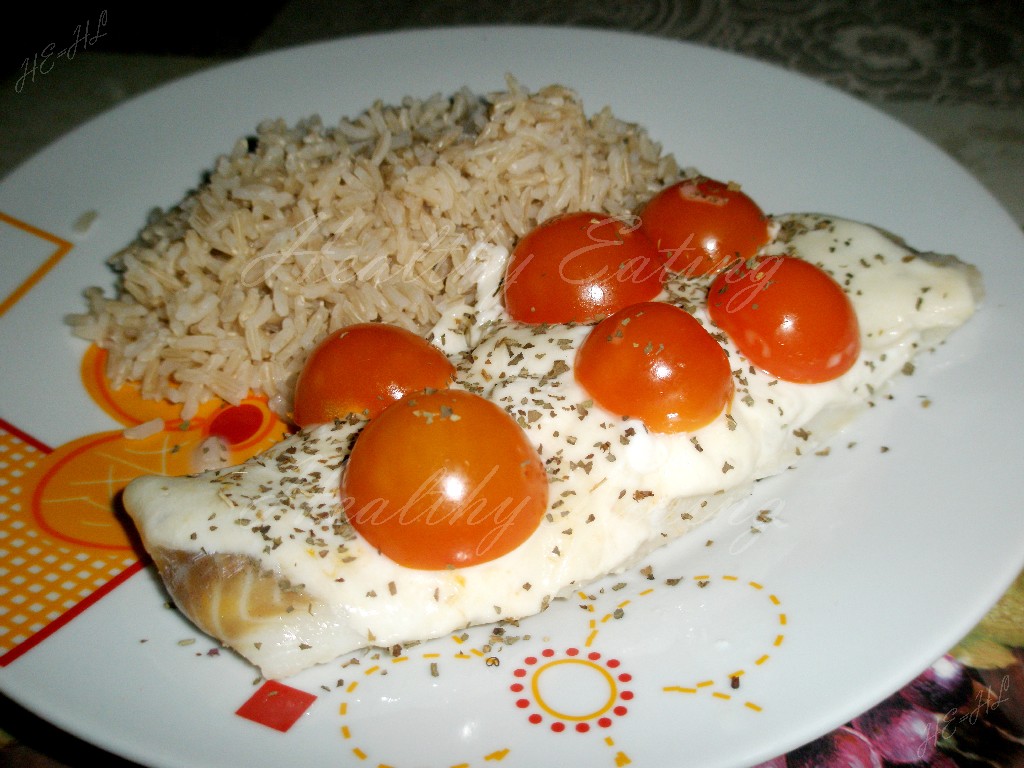 Cod with cherry tomato and mozzarella