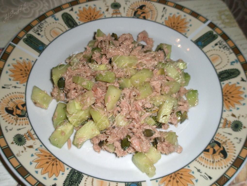 Tuna with cucumber and pumpkin seeds