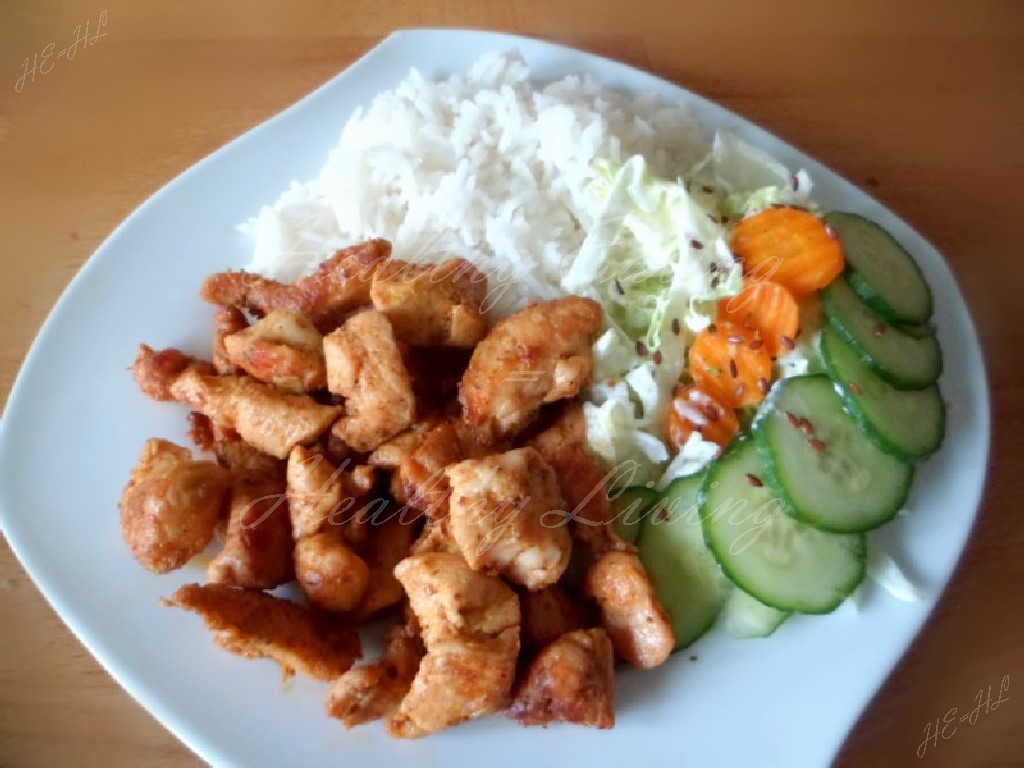 Chicken gyros with rice and salad