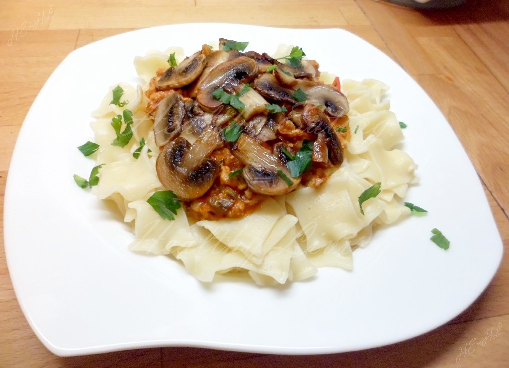 Lazanki pasta with bolognese sauce