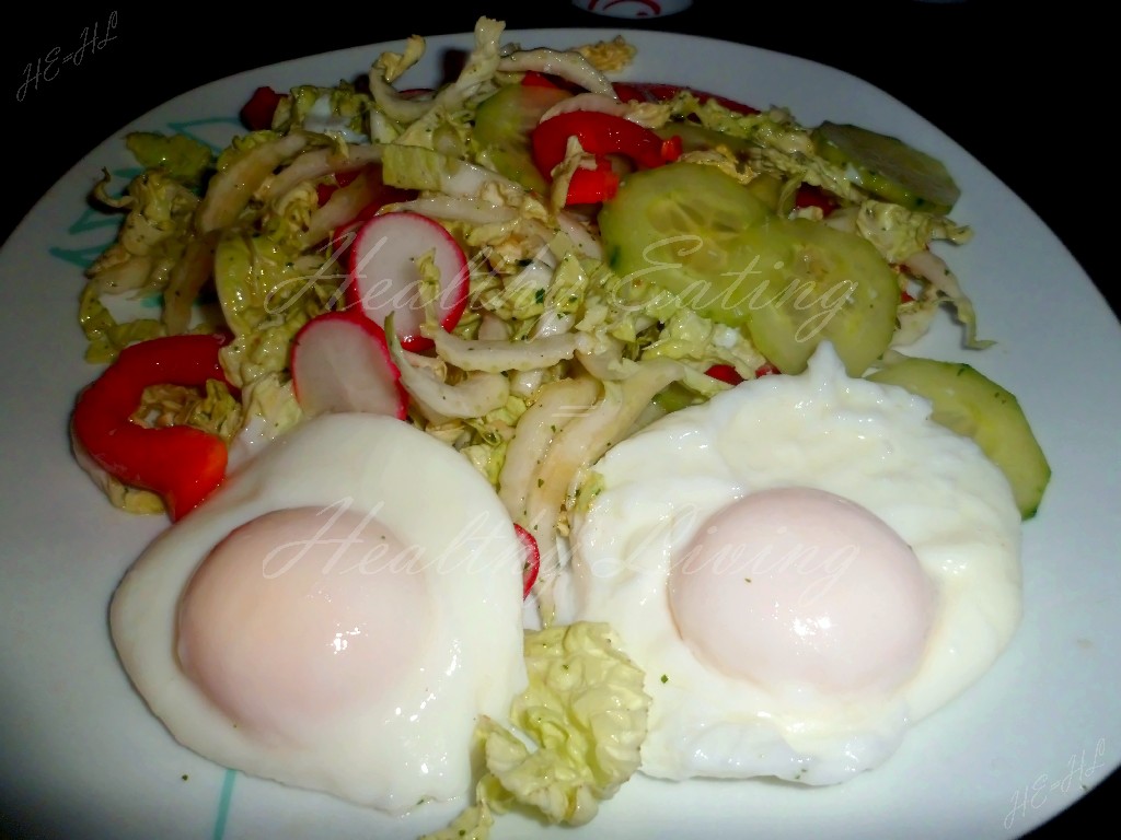 Poached eggs on a cabbage salad