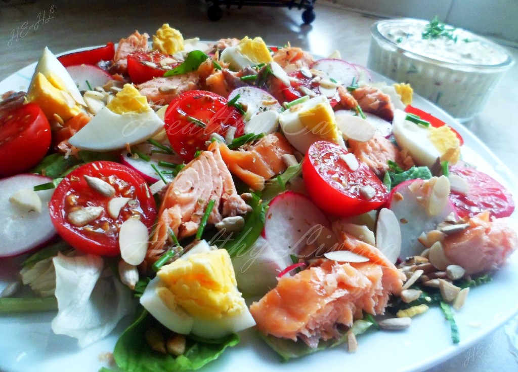 Spring salad with salmon