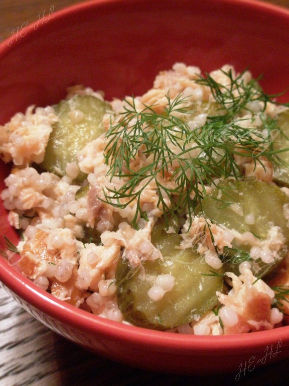 Grits mixture and salmon salad