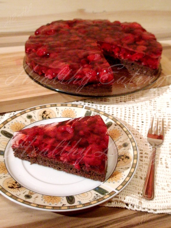 Fruit cake with jelly on a gluten-free sponge