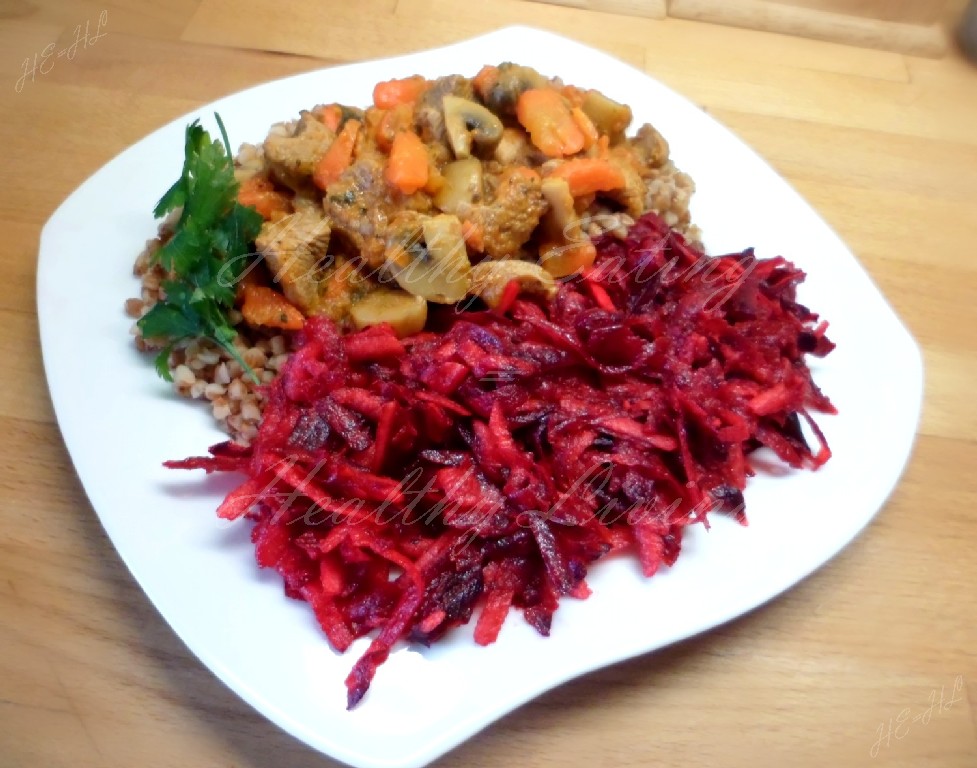 Turkey stew and beet salad