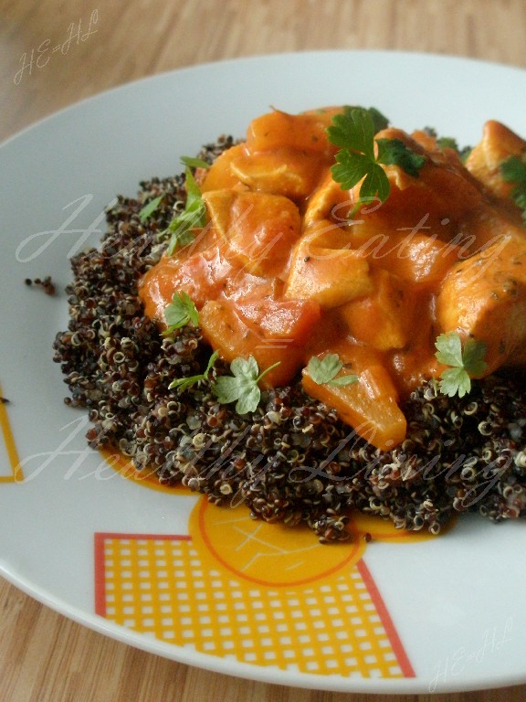 Tomato-coconut chicken with black quinoa