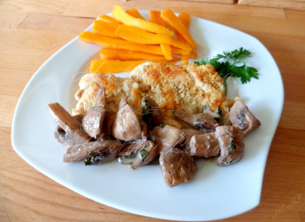 Turkey with carrot and agaricus mushrooms