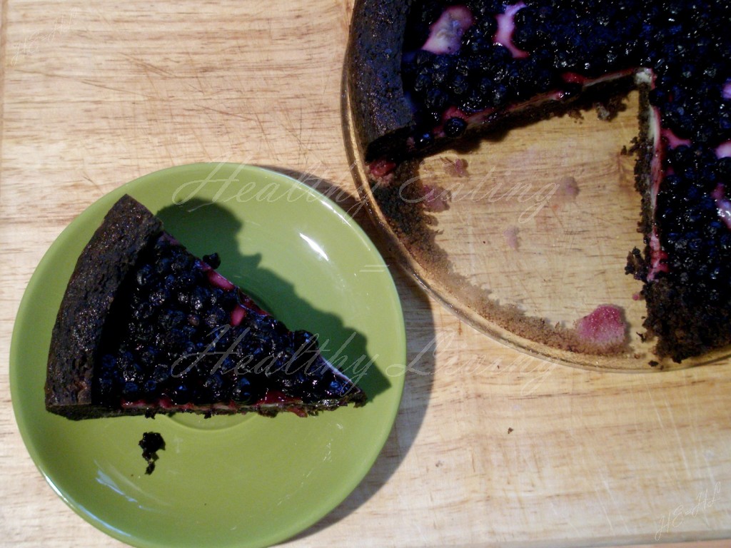 Buckwheat cake with pudding and blueberries