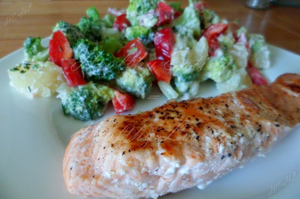 Salmon with broccoli salad