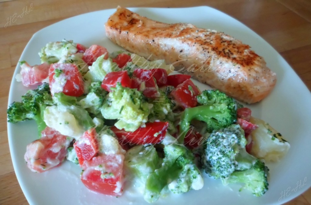 Salmon with broccoli salad