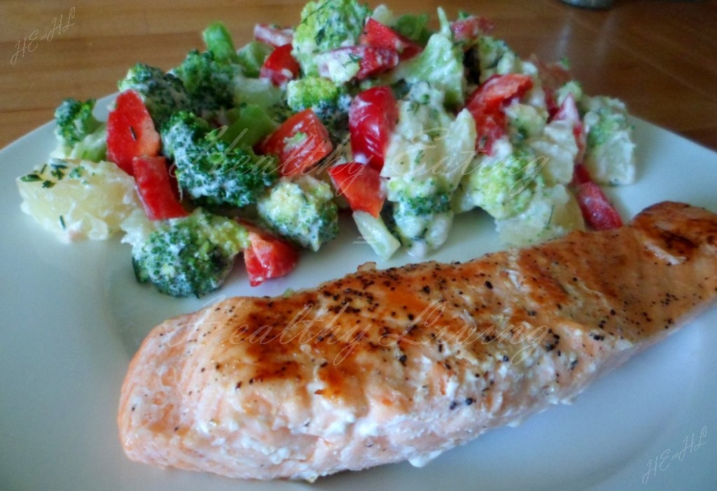 Salmon with broccoli salad