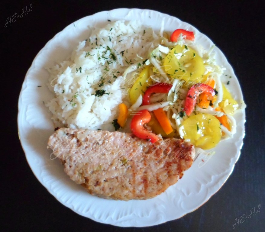 Meatloaf with jasmine rice and salad