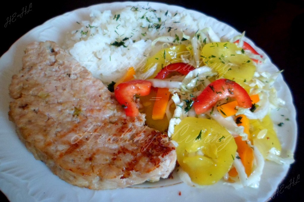 Meatloaf with jasmine rice and salad