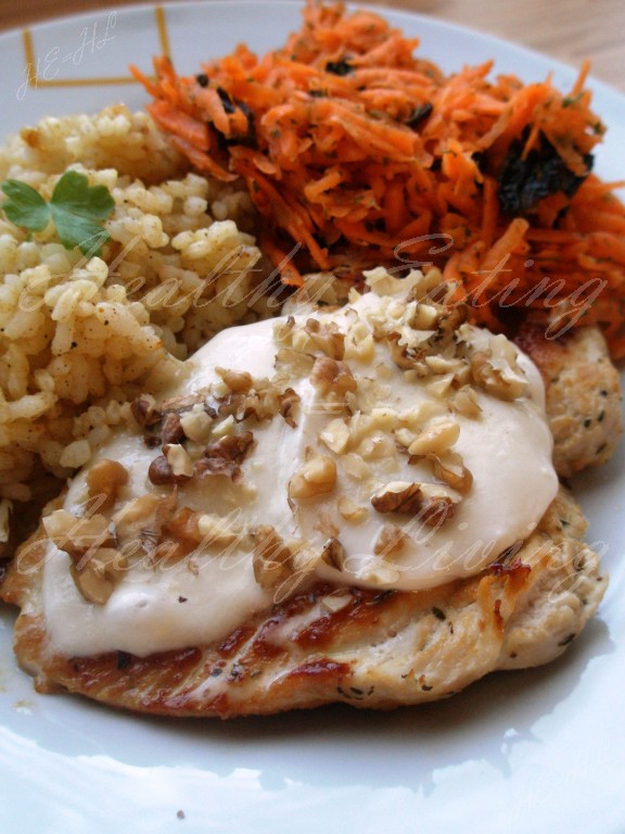 Chicken breast with lemon rice and carrot salad