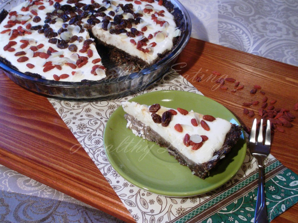 Cashew nut tart on plum base