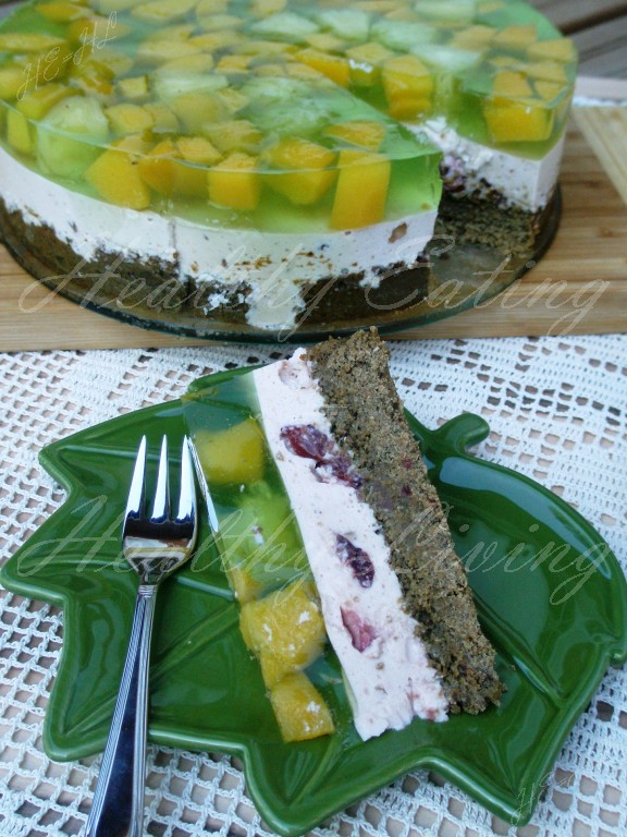 Exotic cheese cake on green bottom