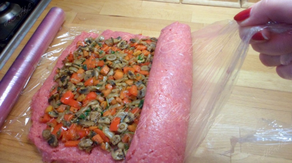 Turkey roll with vegetables and mushrooms