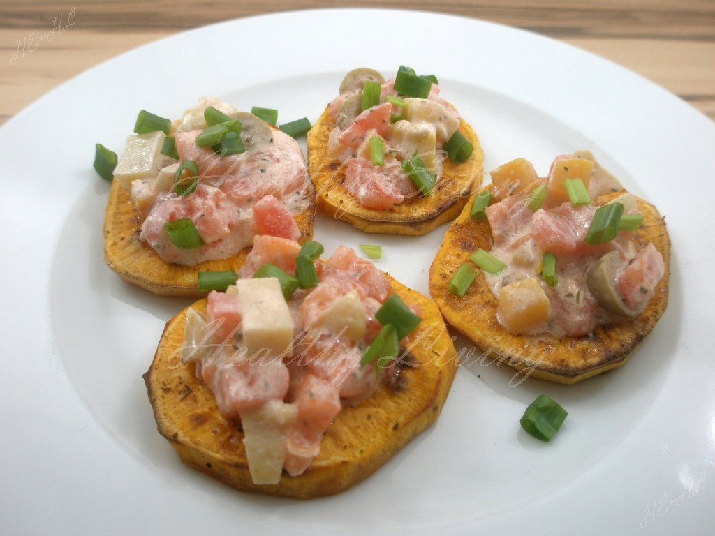 Sweet potato with tomato-pumpkin salsa