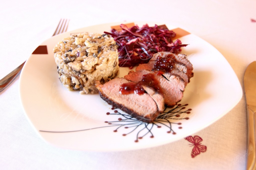 Grilled duck breast with mushrooms risotto