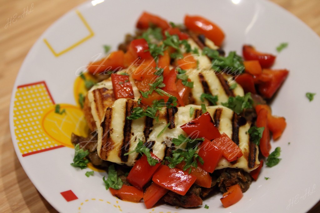 Green lentil with halloumi